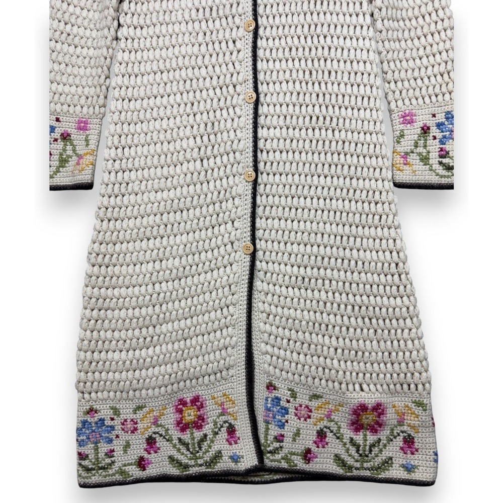 Lucky Brand VTG Wool Crochet Knit Long Cardigan Sweater Coat Duster‎ Womens XL - Picture 3 of 12